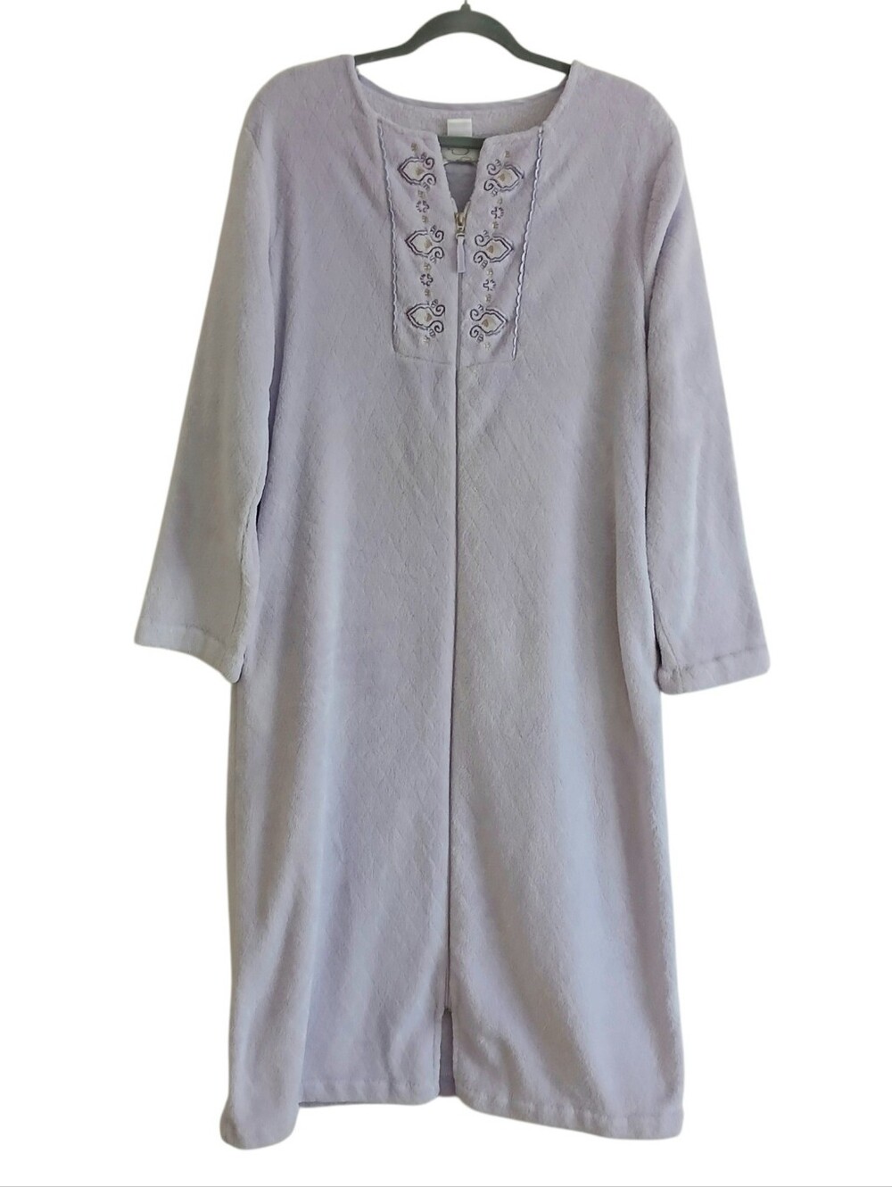 VINTAGE OSCAR DE LA RENTA Plush Full Zip House Coat Robe Women's S/M Embroidered